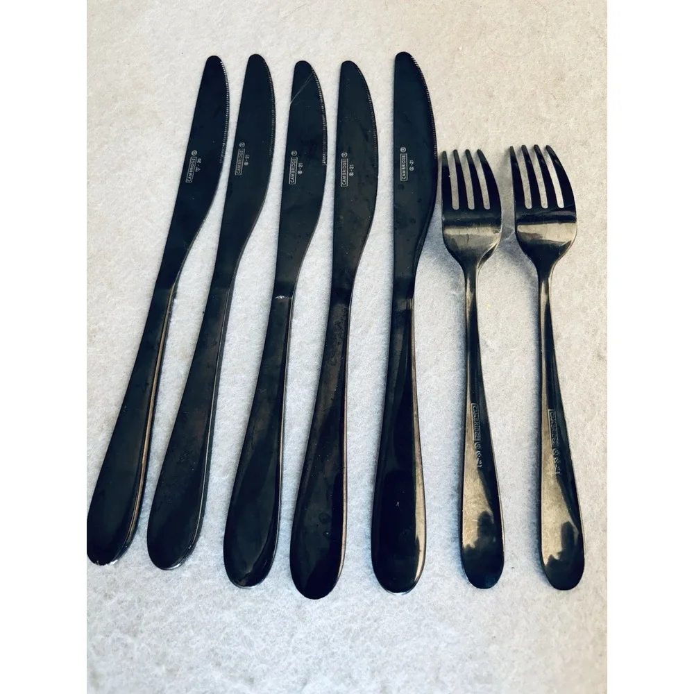 Cambridge Flatware Black Lot of 7 Utensils‎ Forks Knives Contemporary Sleek Home
